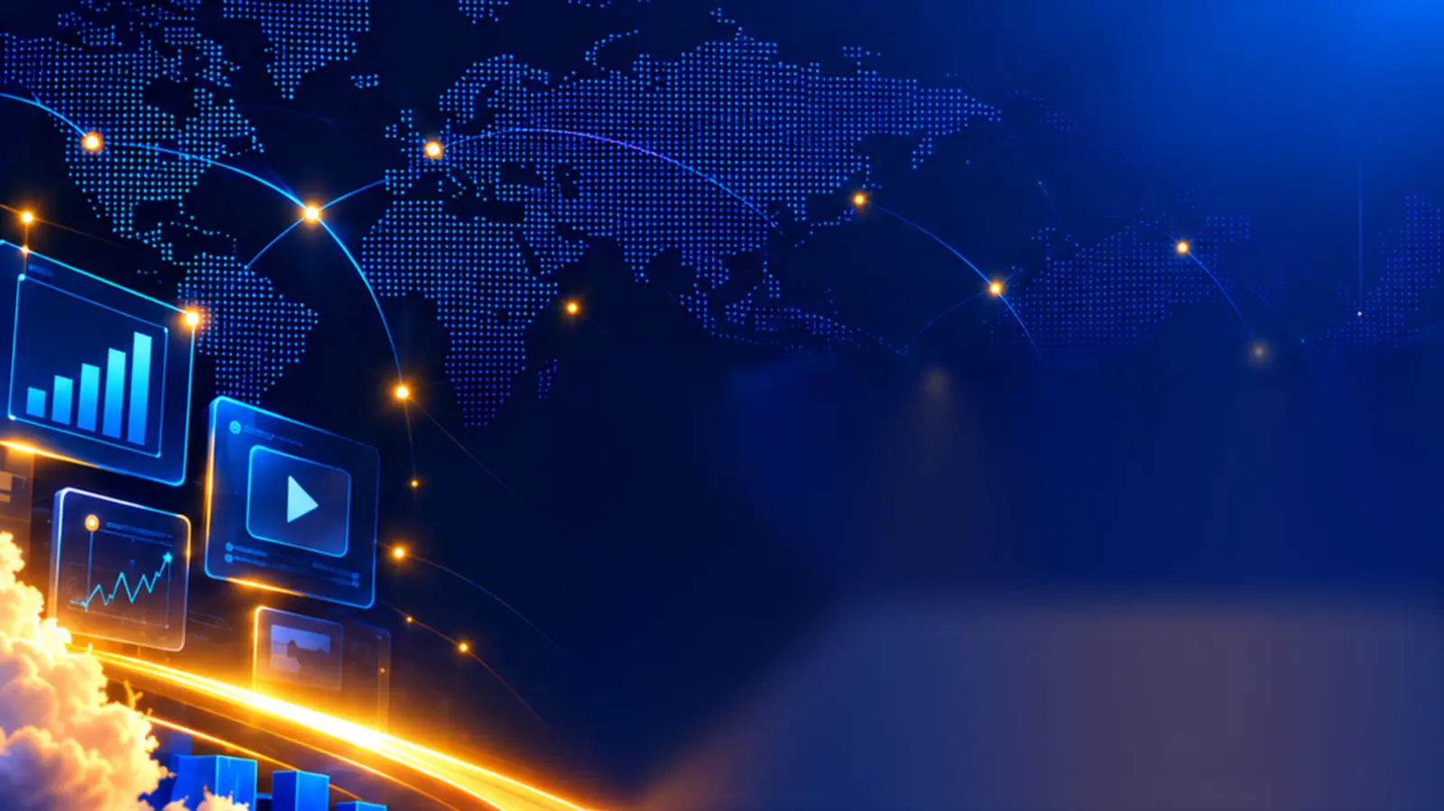 Product Launch Formula launch analytics: video lessons and growth charts on a digital world map